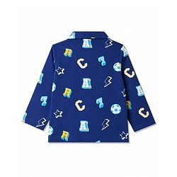 Babyhug 100% Cotton Knit Full Sleeves Alphabets Printed Co-Ords Shirt & Pyjama Night Suit - Navy Blue