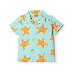 Babyhug 100% Cotton Knit Half Sleeves Co-Ords Star Printed Shirt & Shorts NIght Suit - Sea Green