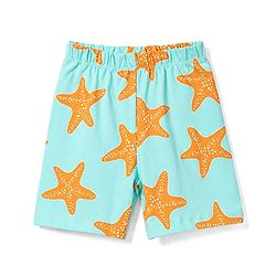 Babyhug 100% Cotton Knit Half Sleeves Co-Ords Star Printed Shirt & Shorts NIght Suit - Sea Green