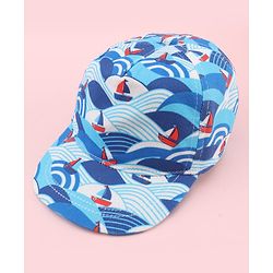 Babyhug Twill 100% Cotton Woven Baseball Cap With Ship Print Blue - Diameter 21 cm