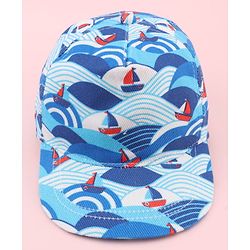 Babyhug Twill 100% Cotton Woven Baseball Cap With Ship Print Blue - Diameter 21 cm