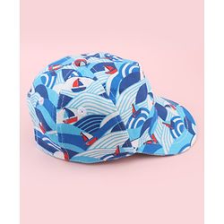 Babyhug Twill 100% Cotton Woven Baseball Cap With Ship Print Blue - Diameter 21 cm