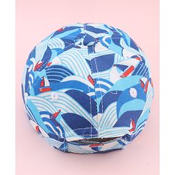 Babyhug Twill 100% Cotton Woven Baseball Cap With Ship Print Blue - Diameter 21 cm