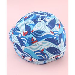 Babyhug Twill 100% Cotton Woven Baseball Cap With Ship Print Blue - Diameter 21 cm