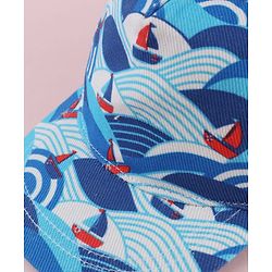 Babyhug Twill 100% Cotton Woven Baseball Cap With Ship Print Blue - Diameter 21 cm