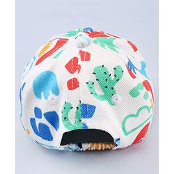 Babyhug Twill 100% Cotton Woven Baseball Cap With Vehicle Print White - Diameter 13.5 cm