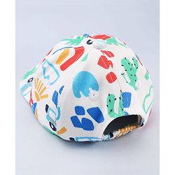 Babyhug Twill 100% Cotton Woven Baseball Cap With Vehicle Print White - Diameter 13.5 cm