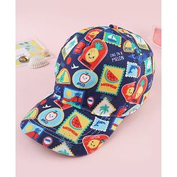Babyhug Twill 100% Cotton Woven Baseball Cap With Tropical Print Blue - Diameter 19 cm