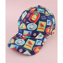 Babyhug Twill 100% Cotton Woven Baseball Cap With Tropical Print Blue - Diameter 19 cm
