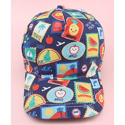 Babyhug Twill 100% Cotton Woven Baseball Cap With Tropical Print Blue - Diameter 19 cm