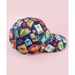 Babyhug Twill 100% Cotton Woven Baseball Cap With Tropical Print Blue - Diameter 19 cm