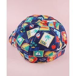 Babyhug Twill 100% Cotton Woven Baseball Cap With Tropical Print Blue - Diameter 19 cm