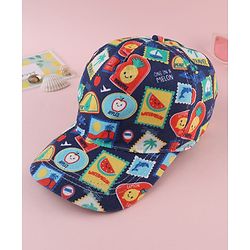 Babyhug Twill 100% Cotton Woven Baseball Cap With Tropical Print Blue - Diameter 19 cm