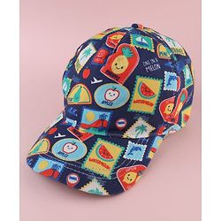 Babyhug Twill 100% Cotton Woven Baseball Cap With Tropical Print Blue - Diameter 19 cm