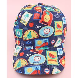 Babyhug Twill 100% Cotton Woven Baseball Cap With Tropical Print Blue - Diameter 19 cm