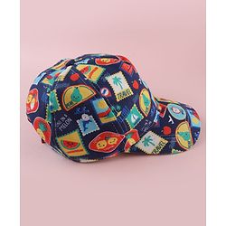 Babyhug Twill 100% Cotton Woven Baseball Cap With Tropical Print Blue - Diameter 19 cm