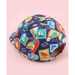 Babyhug Twill 100% Cotton Woven Baseball Cap With Tropical Print Blue - Diameter 19 cm