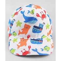 Babyhug Twill 100% Cotton Woven Baseball Cap With Sea Life Print Multicolor - Diameter 19.5 cm