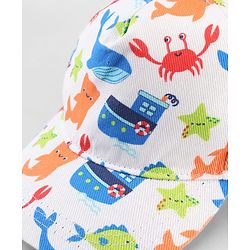 Babyhug Twill 100% Cotton Woven Baseball Cap With Sea Life Print Multicolor - Diameter 19.5 cm