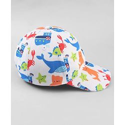 Babyhug Twill 100% Cotton Woven Baseball Cap With Sea Life Print Multicolor - Diameter 19.5 cm