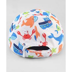 Babyhug Twill 100% Cotton Woven Baseball Cap With Sea Life Print Multicolor - Diameter 19.5 cm