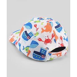 Babyhug Twill 100% Cotton Woven Baseball Cap With Sea Life Print Multicolor - Diameter 19.5 cm