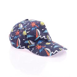 Babyhug Twill 100% Cotton Woven Nautical Theme Printed Baseball Cap Multicolor - Diameter 14.5 cm