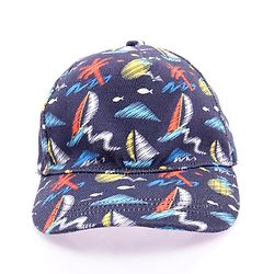 Babyhug Twill 100% Cotton Woven Nautical Theme Printed Baseball Cap Multicolor - Diameter 14.5 cm