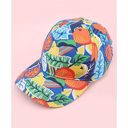 Babyhug Twill 100% Cotton Woven Baseball Cap With Tropical Print Blue - Diameter 19.5 cm