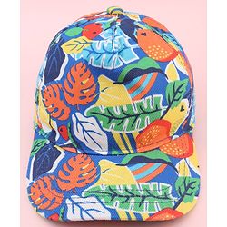 Babyhug Twill 100% Cotton Woven Baseball Cap With Tropical Print Blue - Diameter 19.5 cm