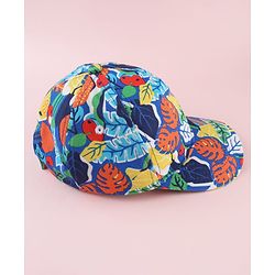 Babyhug Twill 100% Cotton Woven Baseball Cap With Tropical Print Blue - Diameter 19.5 cm
