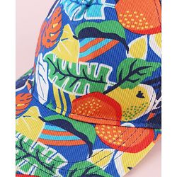 Babyhug Twill 100% Cotton Woven Baseball Cap With Tropical Print Blue - Diameter 19.5 cm