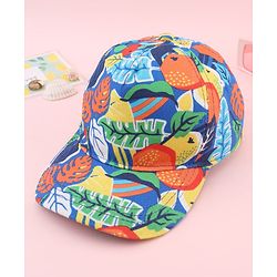 Babyhug Twill 100% Cotton Woven Baseball Cap With Tropical Print Blue - Diameter 19.5 cm