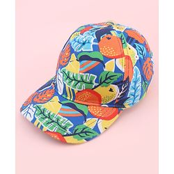 Babyhug Twill 100% Cotton Woven Baseball Cap With Tropical Print Blue - Diameter 19.5 cm