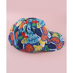 Babyhug Twill 100% Cotton Woven Baseball Cap With Tropical Print Blue - Diameter 19.5 cm