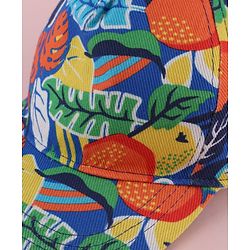 Babyhug Twill 100% Cotton Woven Baseball Cap With Tropical Print Blue - Diameter 19.5 cm