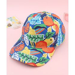 Babyhug Twill 100% Cotton Woven Baseball Cap With Tropical Print Blue - Diameter 19.5 cm
