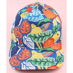 Babyhug Twill 100% Cotton Woven Baseball Cap With Tropical Print Blue - Diameter 19.5 cm