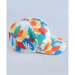Babyhug Twill 100% Cotton Woven Baseball Cap With Tropical Print Multicolor - Diameter 19 cm