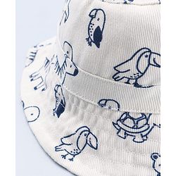 Babyhug Twill Woven Bucket Cap With Animal Print White - Diameter 20.5 cm