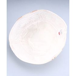 Babyhug Twill Woven Bucket Hat with Teddy Print Cream - Diameter 16 cm
