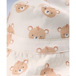 Babyhug Twill Woven Bucket Hat with Teddy Print Cream - Diameter 16 cm