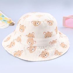 Babyhug Twill Woven Bucket Hat with Teddy Print Cream - Diameter 16 cm