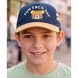 Babyhug Twill 100% Cotton Woven Baseball Cap With Text & Animal Embroidery Navy Blue - Diameter 14.5 cm