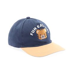 Babyhug Twill 100% Cotton Woven Baseball Cap With Text & Animal Embroidery Navy Blue - Diameter 14.5 cm