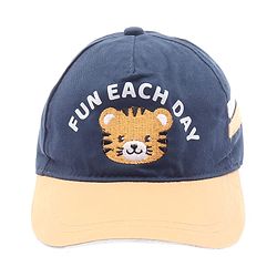 Babyhug Twill 100% Cotton Woven Baseball Cap With Text & Animal Embroidery Navy Blue - Diameter 14.5 cm