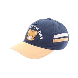 Babyhug Twill 100% Cotton Woven Baseball Cap With Text & Animal Embroidery Navy Blue - Diameter 14.5 cm