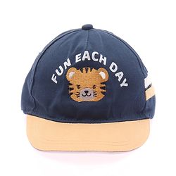Babyhug Twill 100% Cotton Woven Baseball Cap With Text & Animal Embroidery Navy Blue - Diameter 14.5 cm