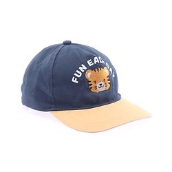 Babyhug Twill 100% Cotton Woven Baseball Cap With Text & Animal Embroidery Navy Blue - Diameter 14.5 cm
