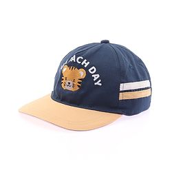 Babyhug Twill 100% Cotton Woven Baseball Cap With Text & Animal Embroidery Navy Blue - Diameter 14.5 cm